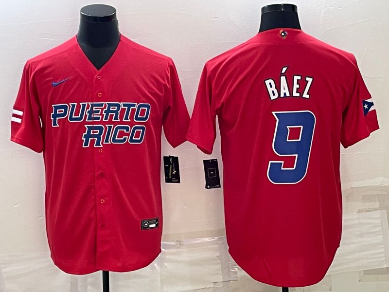 Men 2023 World Cub 9 Baez Red Nike MLB Jersey9